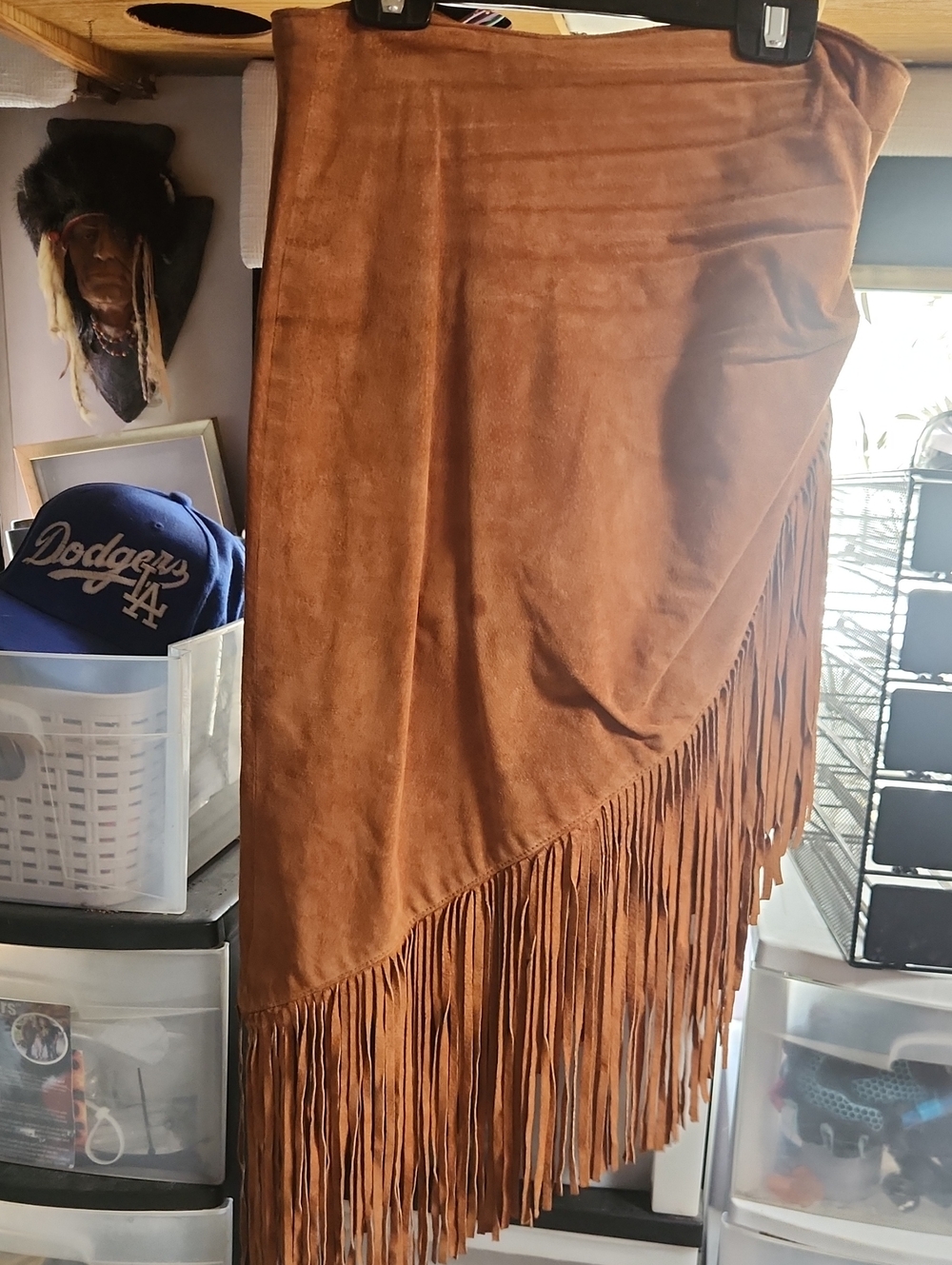 Women's Chestnut Suede Fringe Midi Skirt